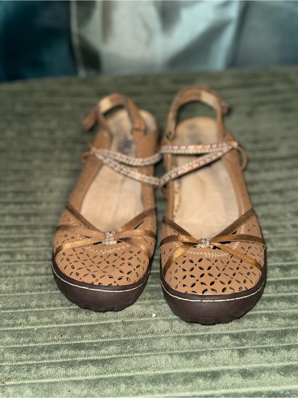 Jambu Women's Tan Perforated Slingback Flats - Picture 2 of 4